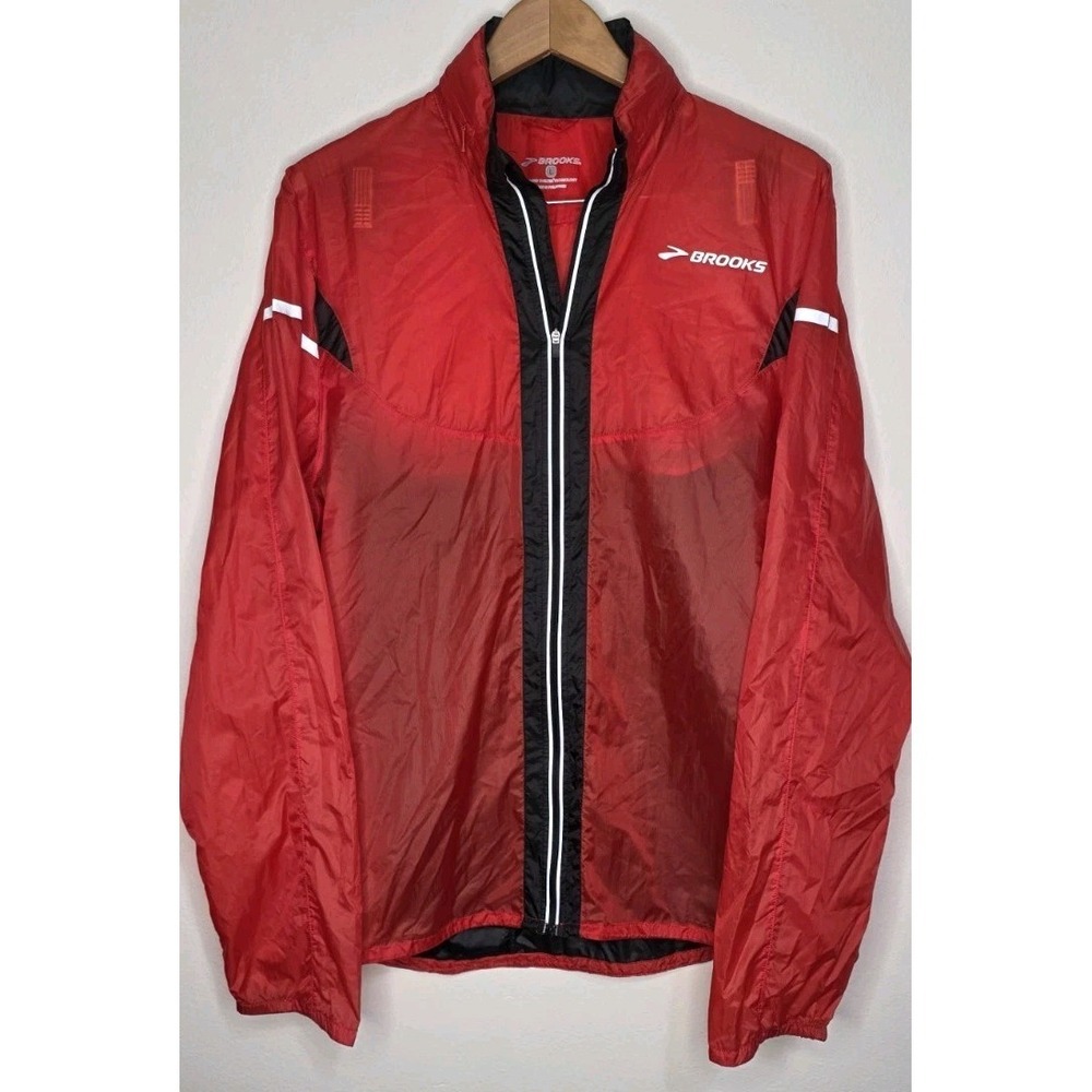 New Brooks Men L Running Active Happy All Altitude Jacket Full-Zip Red Pack Hood